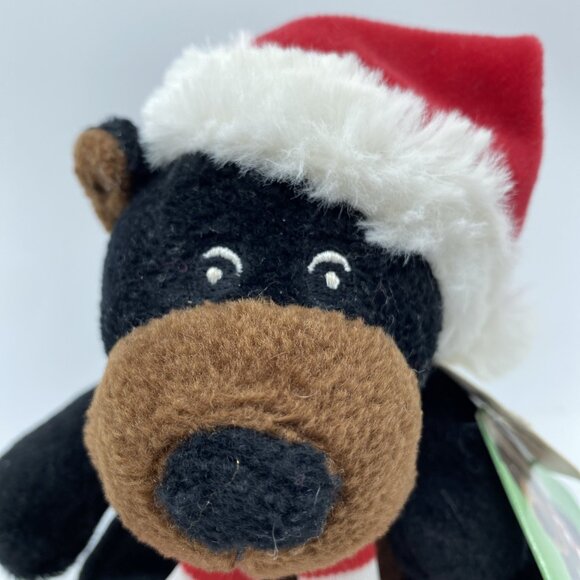Sears Christmas Plush Beanbag Black Bear Santa Hat Striped Scarf 2010 Crispin - Picture 2 of 10